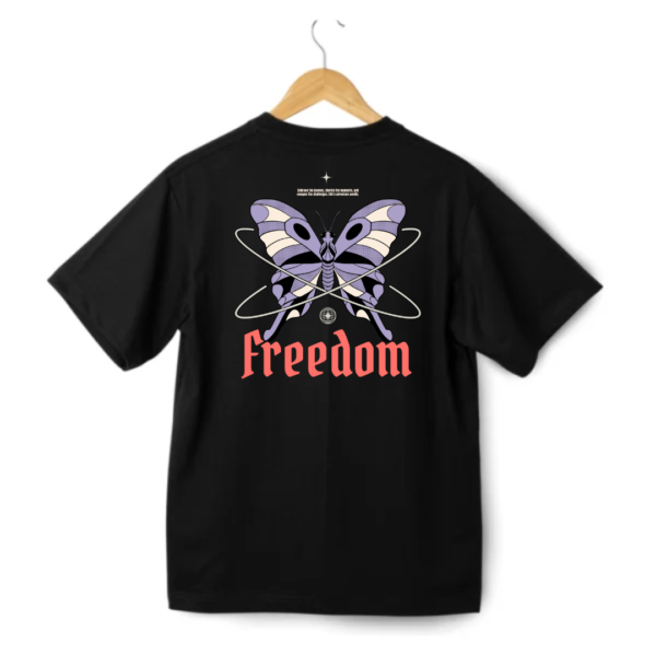 Freedom Round Neck Half Sleeve T-Shirt - Black